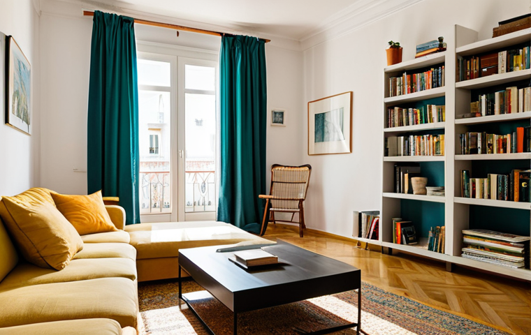 디지털 공유경제의 기술 발전 과정 - Airbnb Style Accommodation**
"A cozy, fully furnished apartment living room with a comfortable sofa...