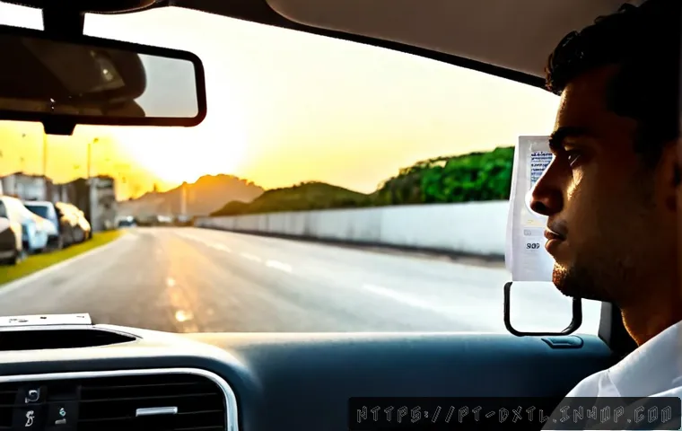 디지털 공유경제의 세금 문제 - Photorealistic Brazilian rideshare driver seated in a clean compact car, thoughtfully reviewing a sm...